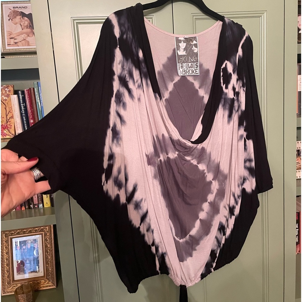 Young Fabulous & Broke tie-dye Boho Chic cocoon top, size S, 3/4 Dolman sleeve